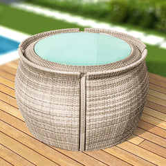 Rattan outdoor furniture with tempered glass table