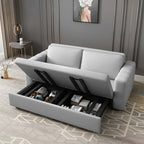 Comfortable convertible sleeper couch in gray, 71" with storage, cotton & linen fabric