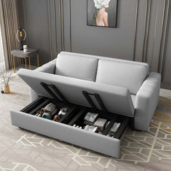 Comfortable convertible sleeper couch in gray, 71" with storage, cotton & linen fabric