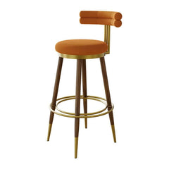 Vibrant MidCentury Modern Orange Bar Height Stools (Set of 2) with Backrest and Soft Velvet Upholstery for Modern Settings