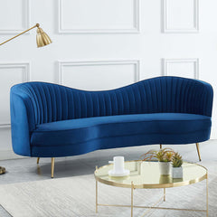 Luxury blue velvet sofa set with curved 3-seater loveseat and sofa for stylish living room decor