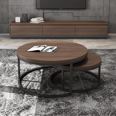 Versatile Set of 2 Walnut Modern MDF TV Stand & Coffee Table Set with Drawers