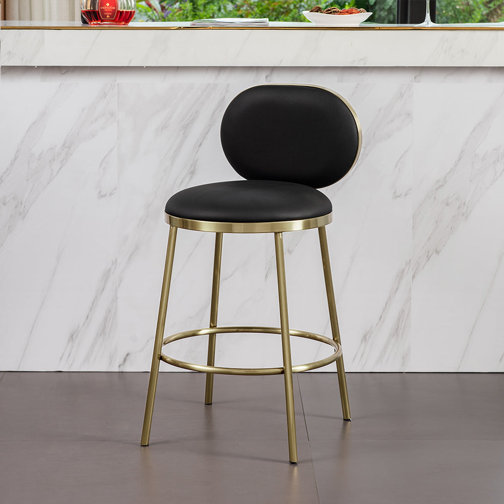 Modern Beige Faux Leather Upholstery Round Counter Stool with Back Set of 2
