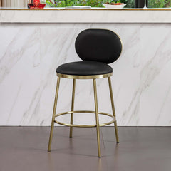 Stylish beige fake leather cushioned round height stool with back set of 2