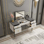 White & Gray Makeup Vanity Table with Flip Top Mirror, 4 Drawers, and Comfortable Chair for Beauty Routine
