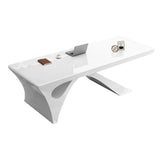 2 Pieces Concise Modern White Office Desk and Adjustable Chair