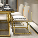 Modern Linen Dining Chair Upholstered in White Stainless Steel Leg Gold Set of 2