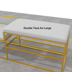 Sleek modern white upholstered entryway bench with gold legs