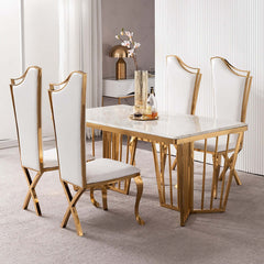 Modern white upholstered dining chairs with stainless steel side chair design