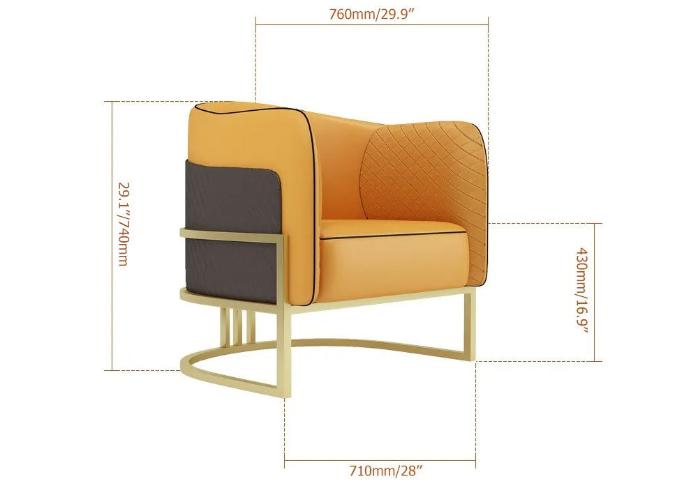 Orange & Black Faux Leather Accent Chair Upholstered Arm Chair Metal in Gold Finish