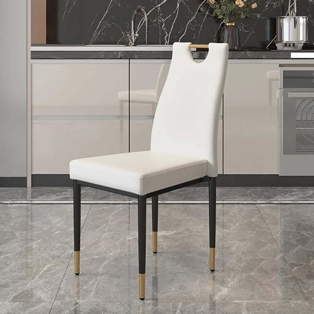 Modern upholstered dining chairs in black with sturdy carbon steel legs, set of 2