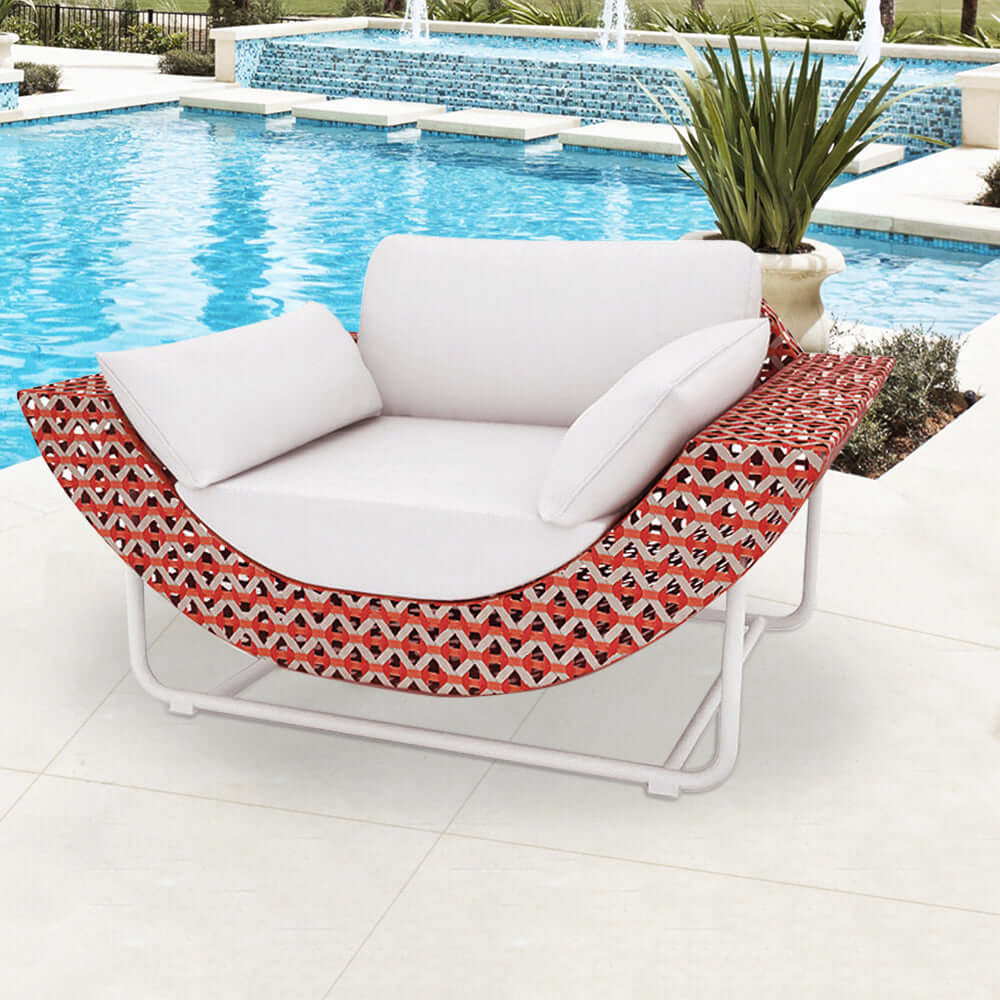 43.3 inch wide modern aluminum and rattan outdoor patio sofa with cushion in white and orange