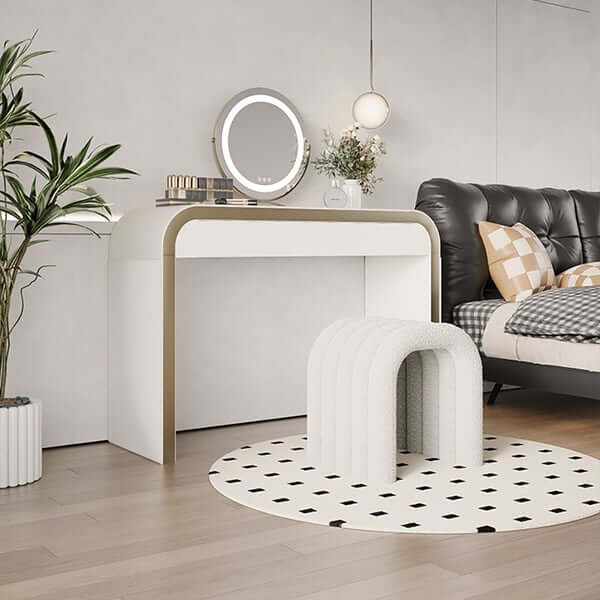modern dressing chair Velvet Makeup Chair with Golden Metal Frame, Modern Dressing Stool for Bedroom or Living Room - White - Bed Bath & Beyond