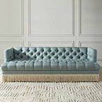 Elegant 3-seater velvet upholstered sofa with retro tassel design and tufted luxury finish