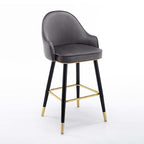 Deep Gray Velvet Counter Height Bar Stool with Footrest front view set of 2