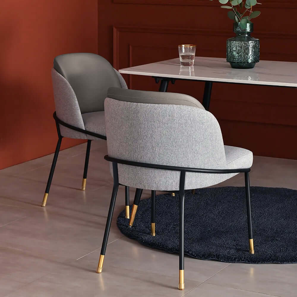 Gray upholstered armchair set with linen cushion