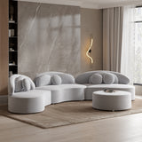 Modern 7Seat Sofa Round Sectional Beige Velvet Upholstered with Ottoman & Pillows