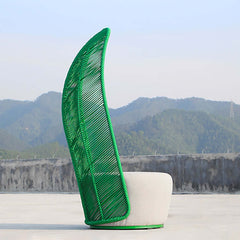 Comfortable Green Outdoor Rattan Ballon Chair with Cushion and Pillow HighBack Plantain Shape for relaxation