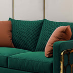 Stylish 3-seater sofa in green velvet upholstery with gold legs