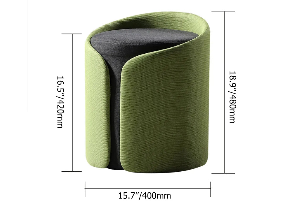 Green Stylish Round Upholstered Ottoman Cotton & Linen Ottoman Pouf