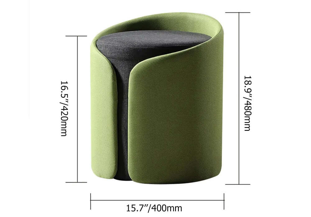 Green cotton & linen ottoman with stylish round design, perfect for adding comfort and style to any space
