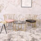 Elegant pink velvet chair with gold legs for living room decor