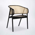Black modern rattan dining chair with curved back