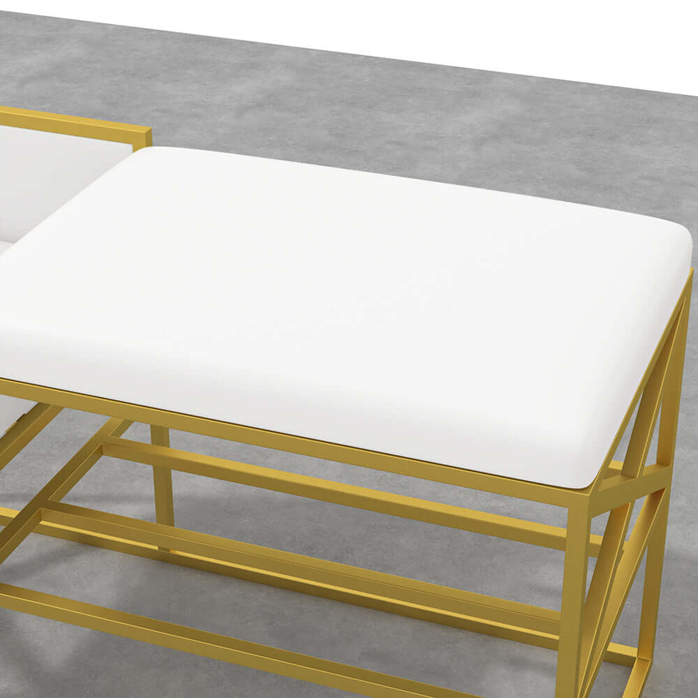 Chic modern white and gold upholstered bench for entryway decor
