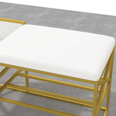 Chic modern white and gold upholstered bench for entryway decor