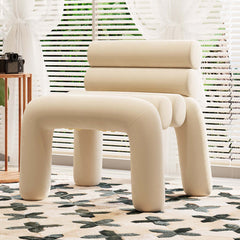 Beige Velvet Accent Chair Upholstery Horizontal Channeled for Living Room - Stylish and versatile furniture piece