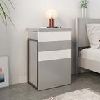 Contemporary gray makeup vanity with a foldable mirror and hidden storage for your beauty essentials