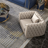 3Piece Blue & Beige Luxury Velvet Upholstered Chesterfield Sofa Living Room Set
