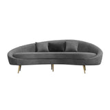 Modern 63" Pink Velvet Curved Sofa Gold Metal Toss Pillow Included