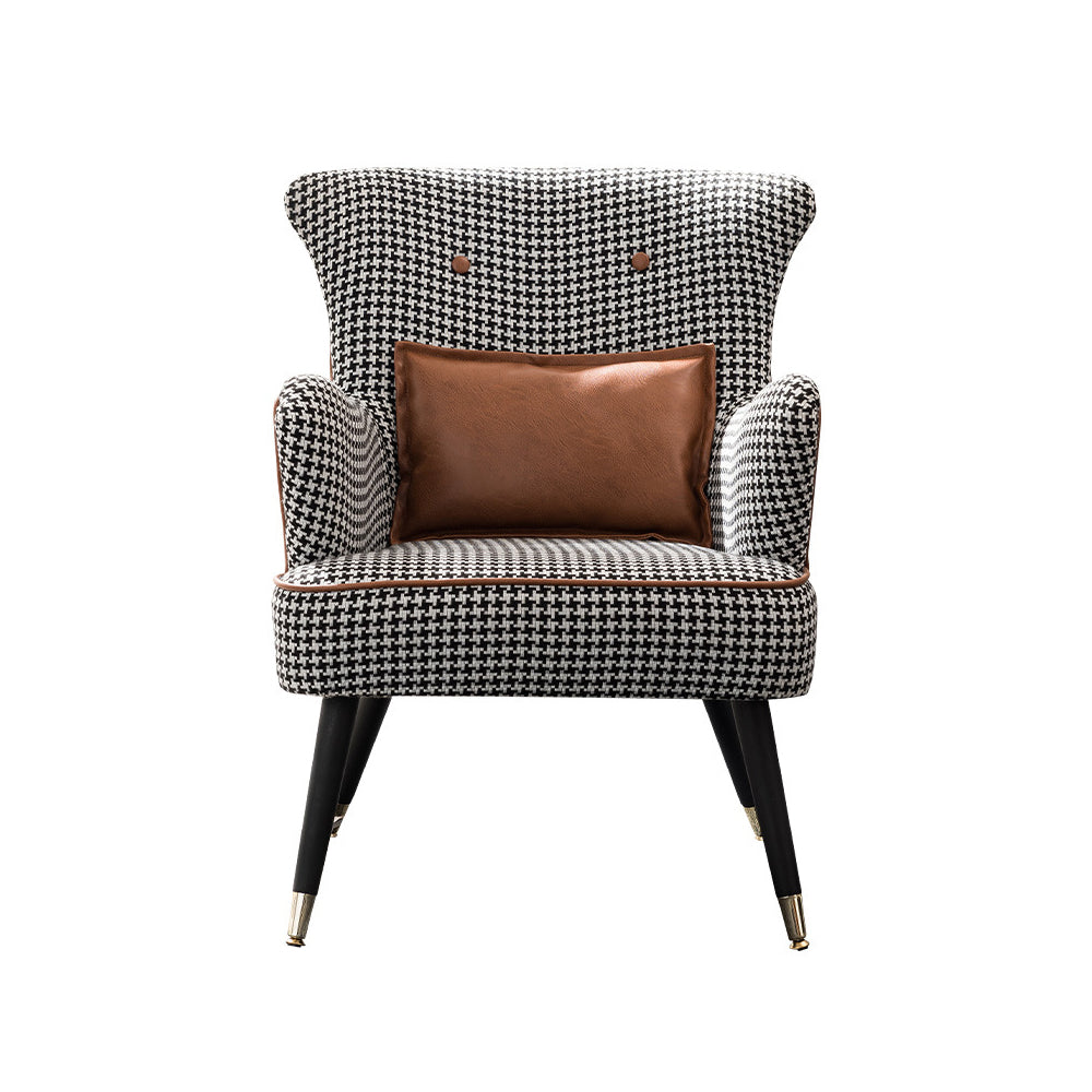 Green Cotton Linen Houndstooth Side Chair with Gold Legs
