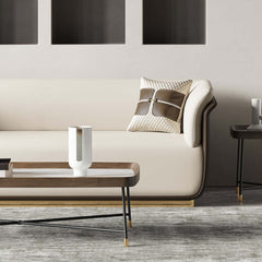 Elegant rectangle sofa in off-white and brown with Microfiber Leather Upholstery