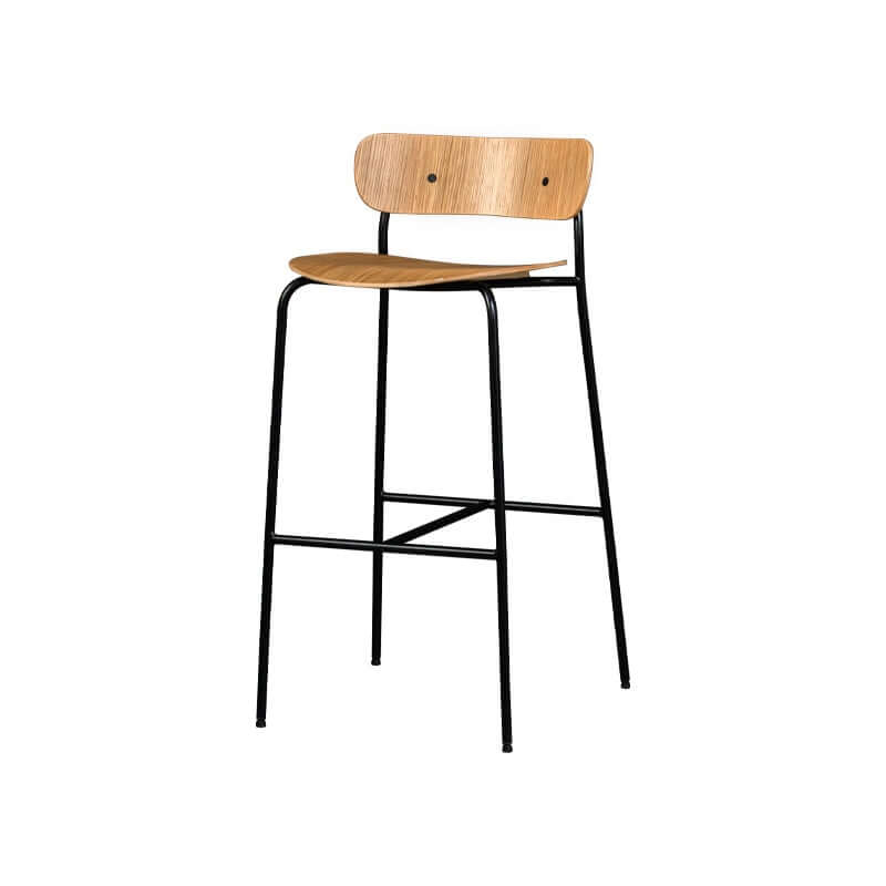 Traditional solid wood counter stool with footrest, natural wooden bar chair, metal frame, kitchen furniture
