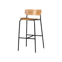 Traditional solid wood counter stool with footrest, natural wooden bar chair, metal frame, kitchen furniture