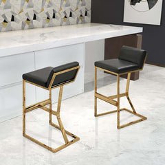 Stylish Counter Stool in White PU Leather with Gold Legs and Footrest for Modern Home Decor