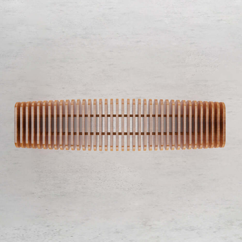 Modern wooden bench seat with curved design