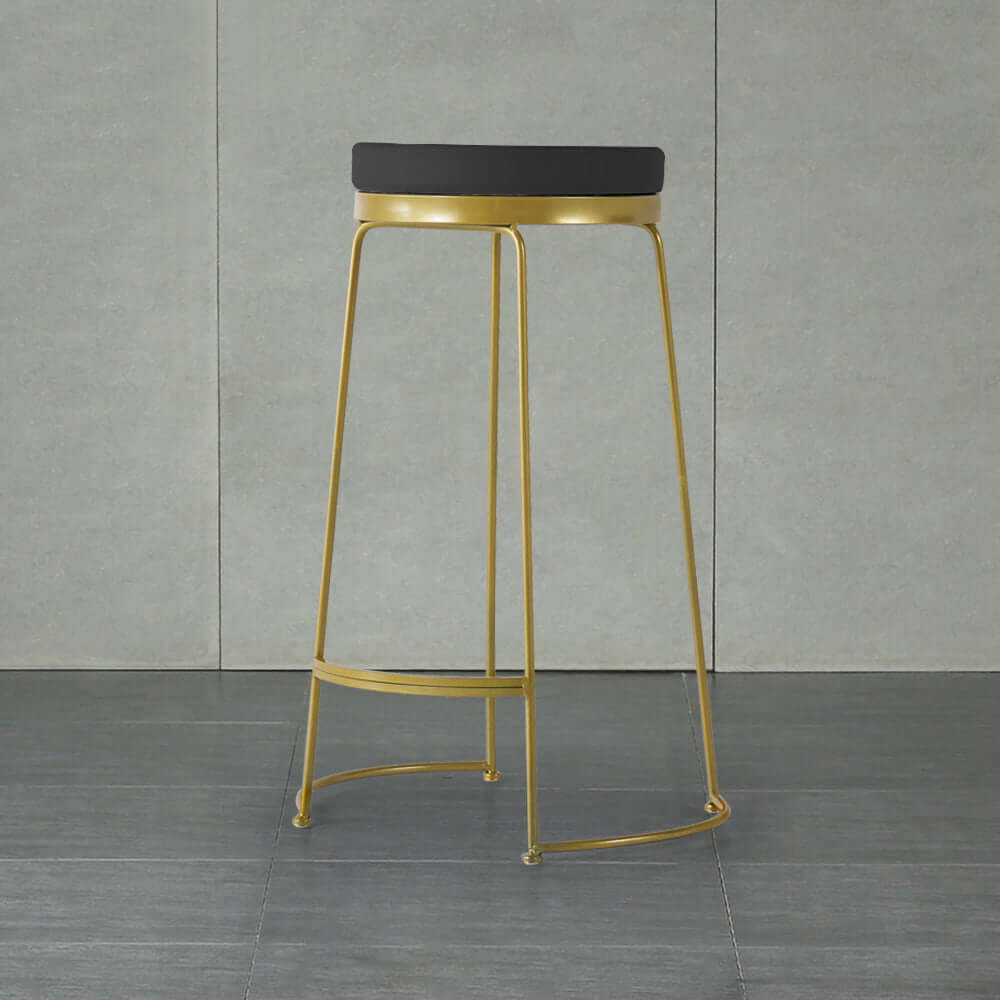 Modern Black Bar Height Stool PU Leather Upholstered Set of 2 with Round Seat Secondary image