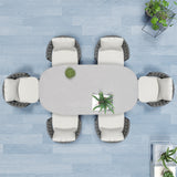 7 Pieces Outdoor Dining Set with Faux Marble Top & Aluminum Table and Rope Woven Chair