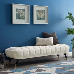 Chic gray velvet upholstered bench with sturdy wooden legs for bedroom