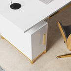 Black modern wooden executive writing desk and chair set for home office, 71 inches