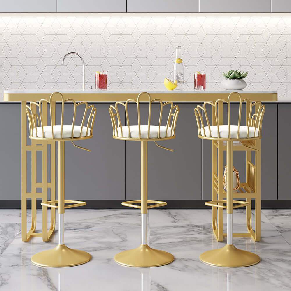 Adjustable Height Blue Velvet Swivel Bar Stools with Backrest - Set of 2 for Stylish Kitchen Island Seating