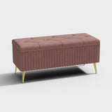Modern Velvet Storage Bench Flip Top in Gray with Gold Legs