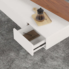 White and walnut rectangle coffee table set with 2 storage drawers for home decor