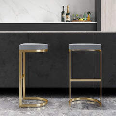 Trendy counter height bar stool with elegant gold frame and gray PU leather