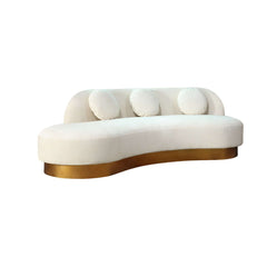 Fashionable white and gold velvet sofa with stainless steel base and cozy pillows for 3-seaters