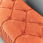 Modern upholstered storage bench in gray velvet with stylish gold legs