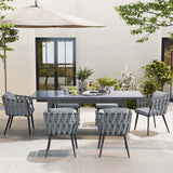 7 Pieces Gray Aluminum Outdoor Patio Dining Set with Extendable Table and Woven Armchair